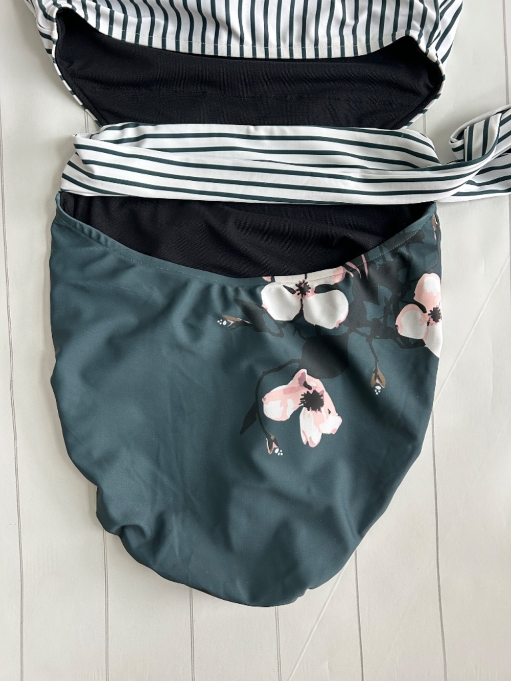 Albion size S Bon Voyage one piece swimsuit green stripe modest open back NEW - Picture 7 of 10